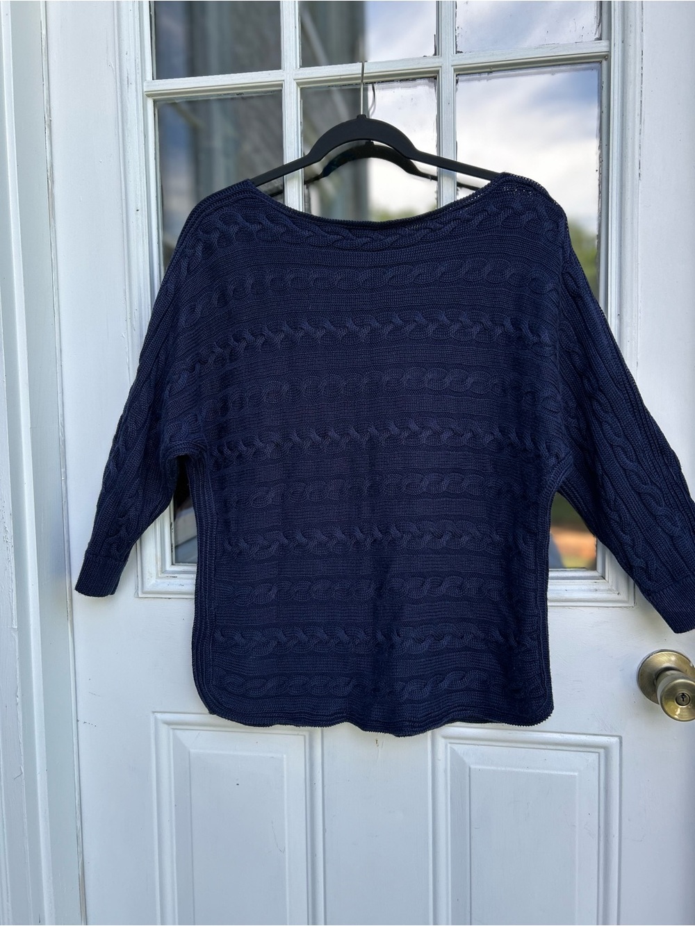 Lauren Ralph Lauren Navy Cable Knit Boatneck Sweater XL 3/4 Sleeve - Picture 2 of 7